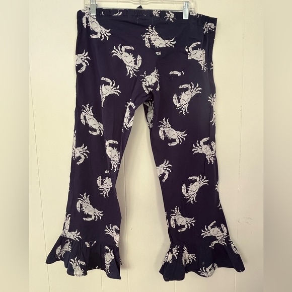 buckhead betties Pants - BUCKHEAD BETTIES Blue & White CRAB Print Ruffle Bottom Lounge Sleep Pants Small